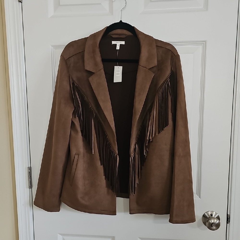 Womens Brown Western Fringe Faux Suede Jacket 70s Style Sz XL NWT - Picture 5 of 8
